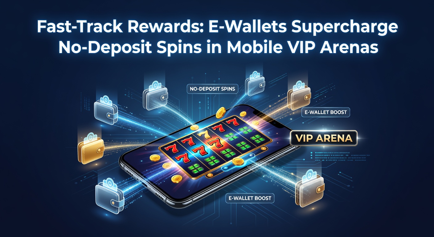 Smartphone mit leuchtendem E-Wallet-Icon und drehenden Free-Spins-Rädern in einer VIP-App