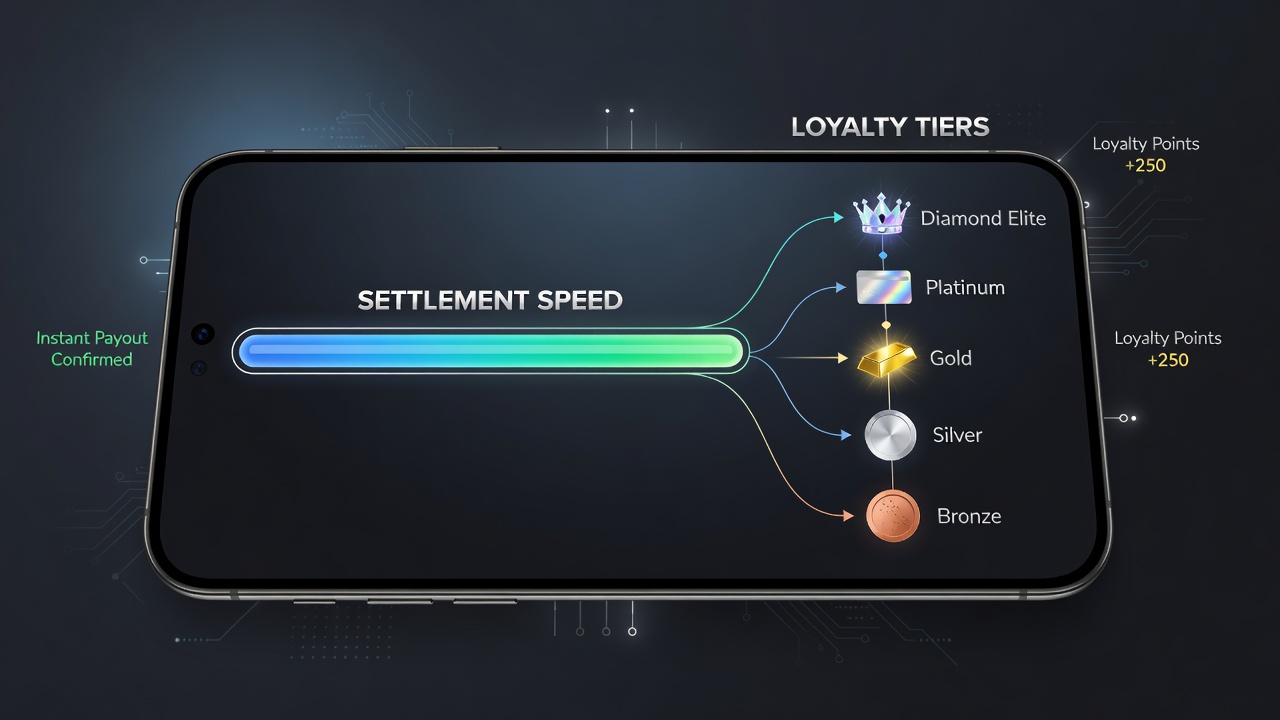 Darstellung von Loyalty-Levels und Transaktionsflüssen in einer Casino-Mobile-App